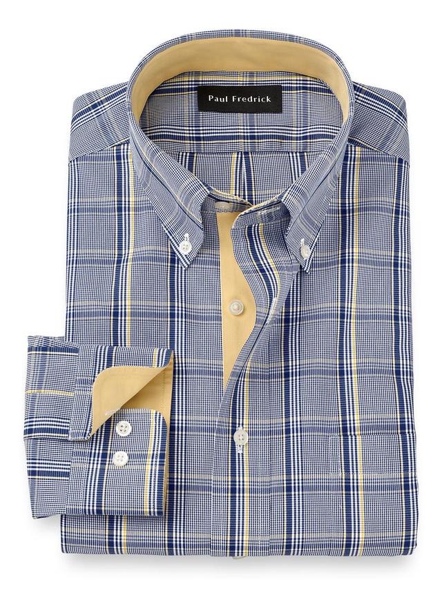 Non-iron Cotton Plaid Dress Shirt With Contrast Trim Product Image