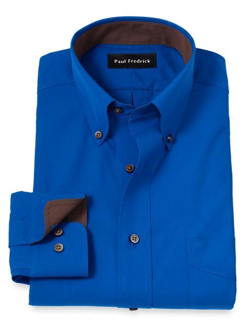 Non-Iron Cotton Solid Dress Shirt With Contrast Trim - Cobalt Product Image