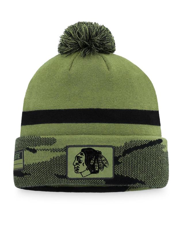 Mens Fanatics Camo Chicago Blackhawks Military-Inspired Appreciation Cuffed Knit Hat with Pom Product Image