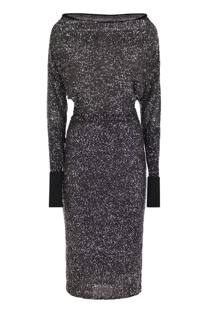 MAX MARA Studio Opzione - Viscose Yarn Dress With Sequins In Silver Product Image