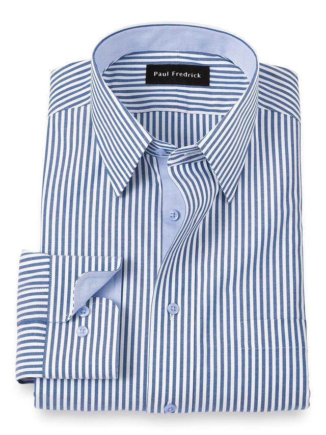 Tailored Fit Comfort Stretch Non-iron Stripe Dress Shirt With Contrast Trim Product Image