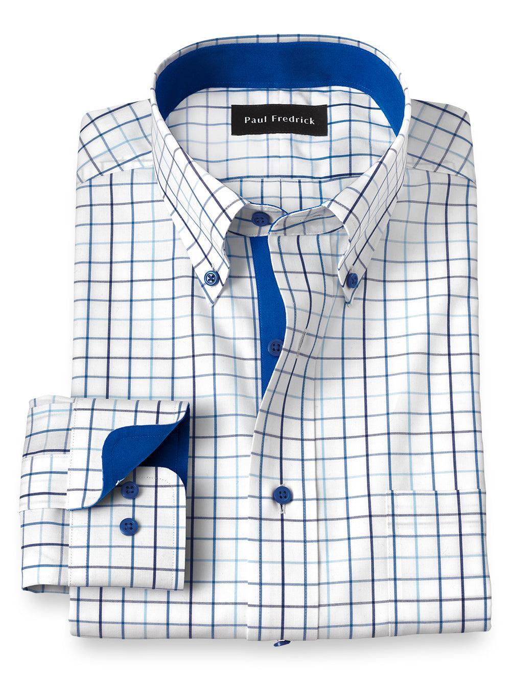 Slim Fit Non-iron Cotton Tattersall Dress Shirt With Contrast Trim Product Image