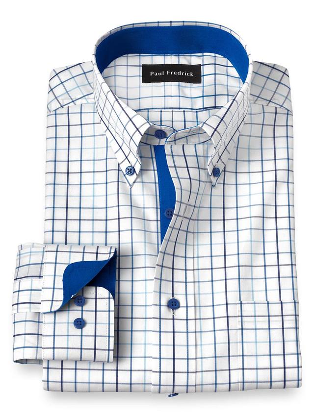 Tailored Fit Non-iron Cotton Tattersall Dress Shirt With Contrast Trim Product Image