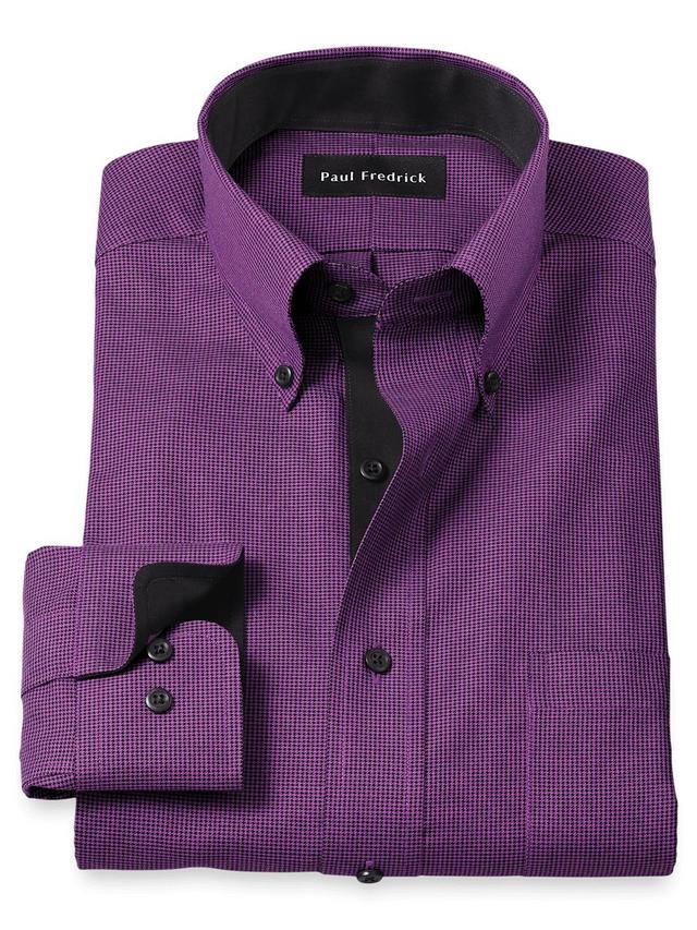 Non-Iron Cotton Houndstooth Dress Shirt With Contrast Trim - Black/purple Product Image