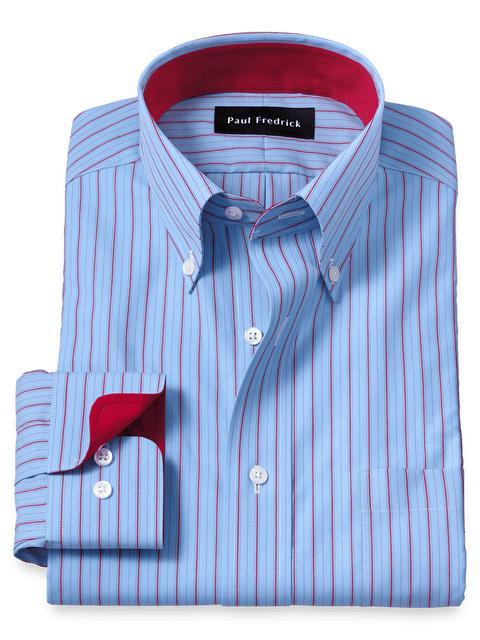 Non-Iron Cotton Stripe Dress Shirt With Contrast Trim - Blue/red Product Image