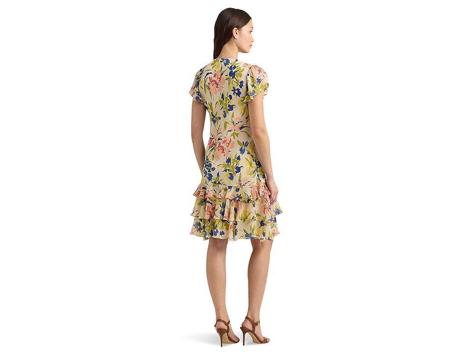 LAUREN Ralph Lauren Floral Georgette Drop-Waist Dress (Cream Multi) Women's Dress Product Image