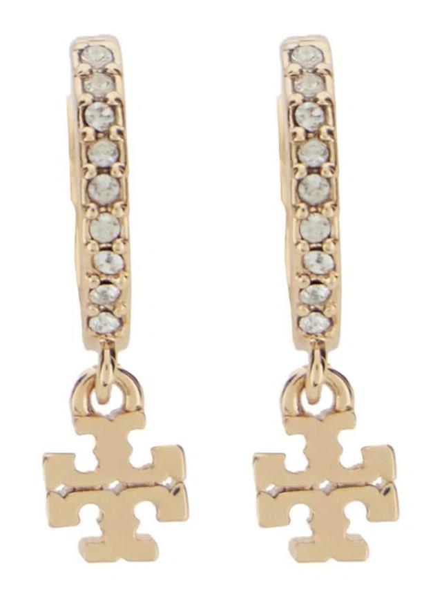 TORY BURCH Eleanor Pave Huggie Earrings In Grey Product Image