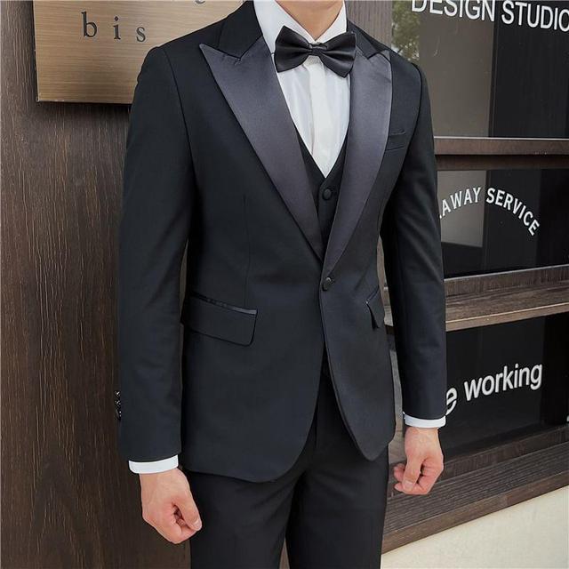 Set: Lapel Collar Two Tone Double Breasted Blazer + Dress Pants + Vest Product Image