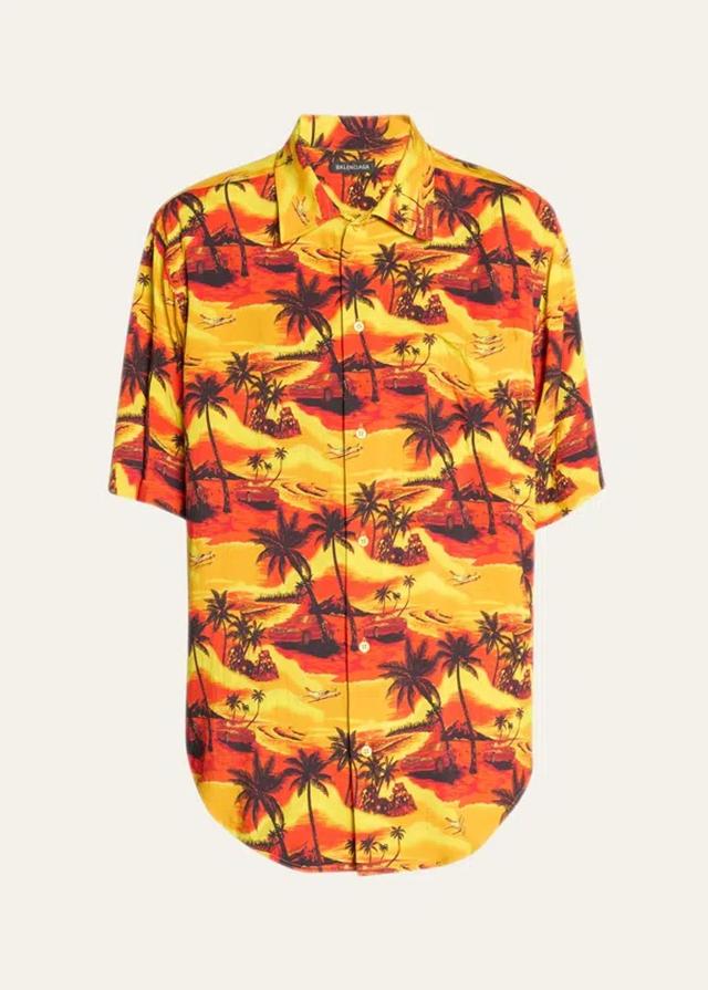 BALENCIAGA Hawaiian Car Short-sleeve Shirt In Orange Product Image