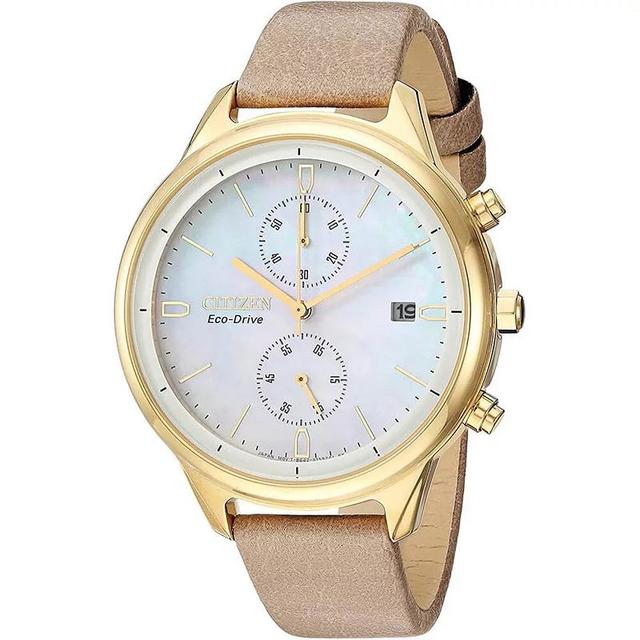 Citizen Womens Eco-Drive Chandler Rose Gold Tone Stainless Steel Chronograph Vegan Leather Strap Watch Product Image