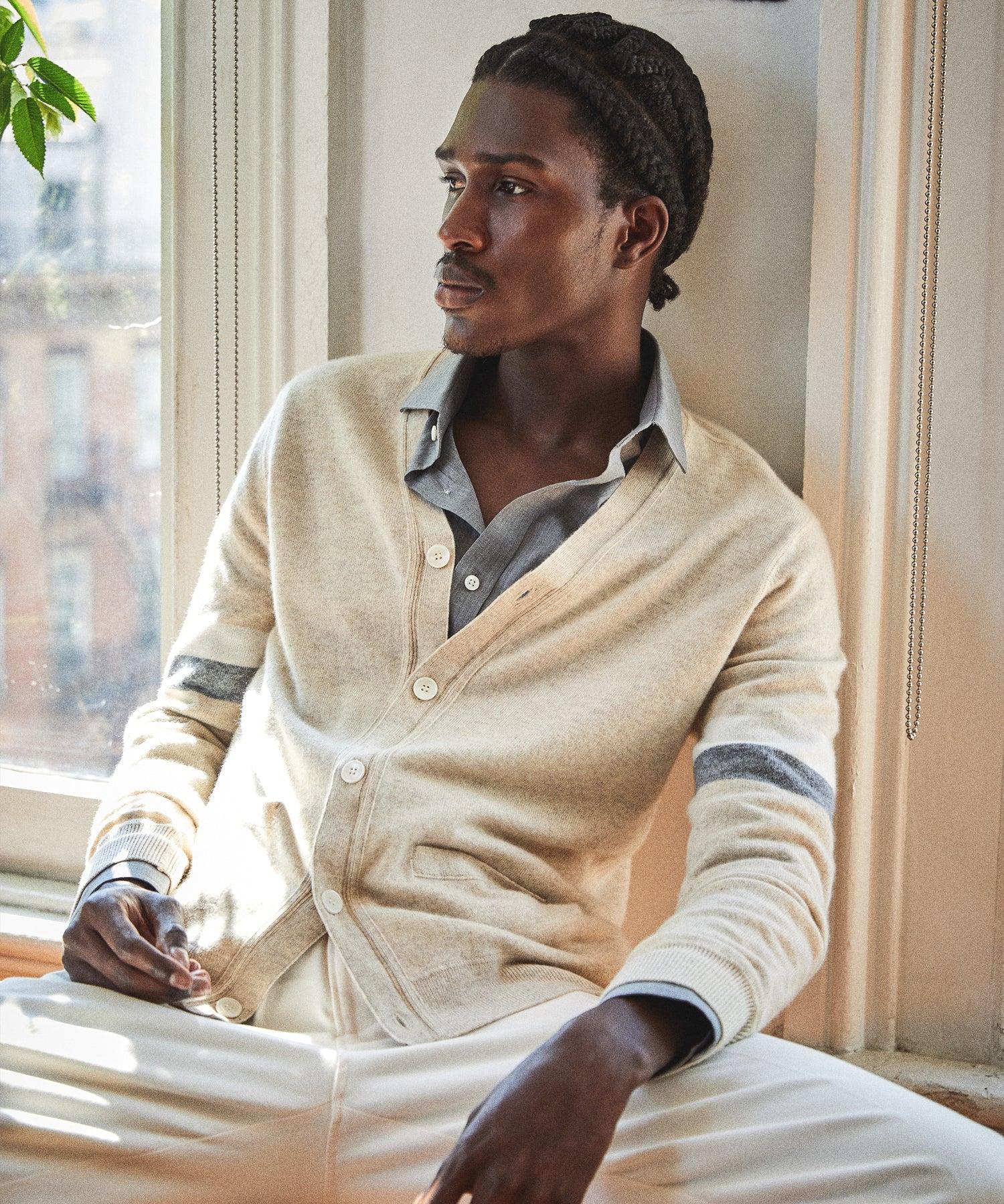 Luxe Cashmere Armstripe Cardigan in Oatmeal Product Image