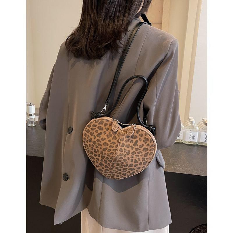 Leopard Patterned Heart Crossbody Bag Product Image