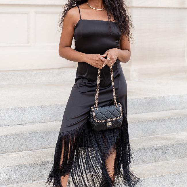 Save Myself Black Tank Fringe Trim Midi Dress FINAL SALE Product Image