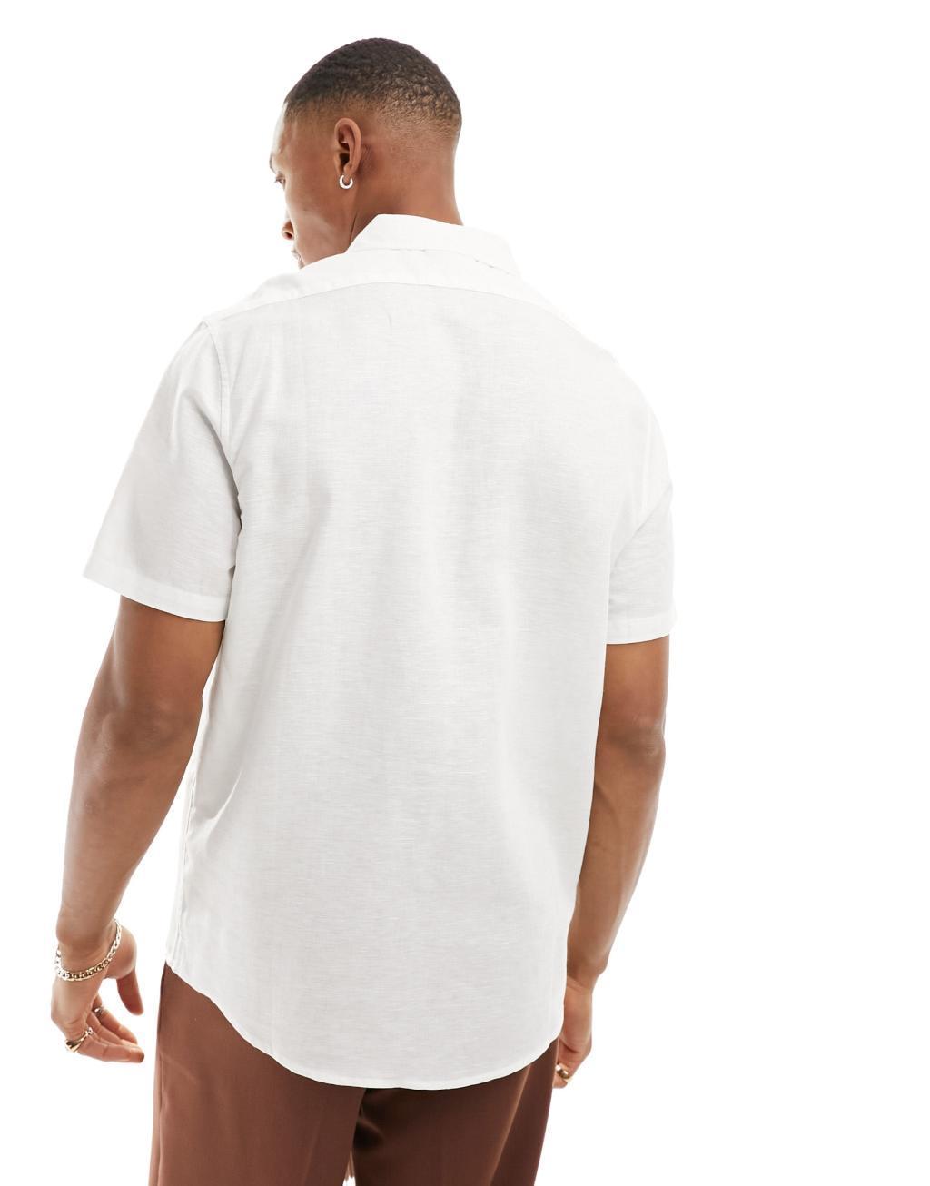 ASOS DESIGN smart linen short sleeve shirt in white Product Image