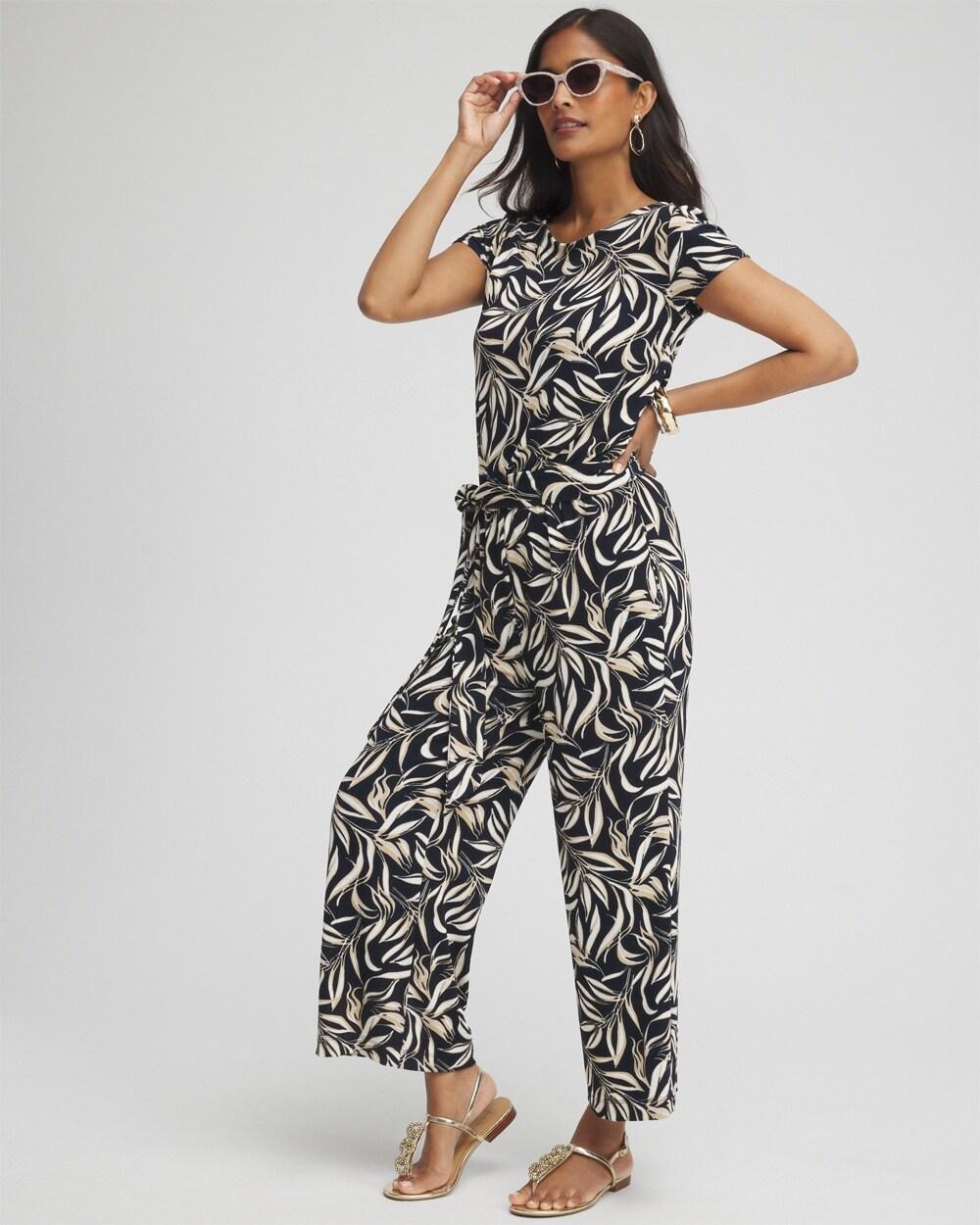 Petite Travelers™ Leaves Belted Jumpsuit Product Image