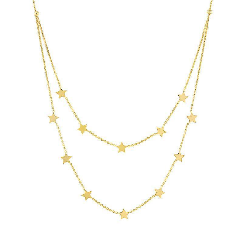 14k Gold Double Strand Star Station Necklace, Womens Yellow Product Image