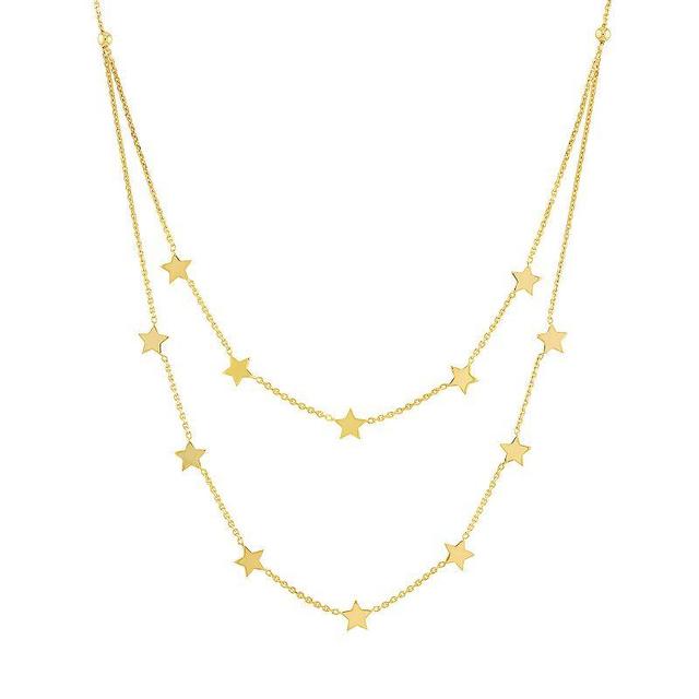 14k Gold Double Strand Star Station Necklace, Womens Product Image