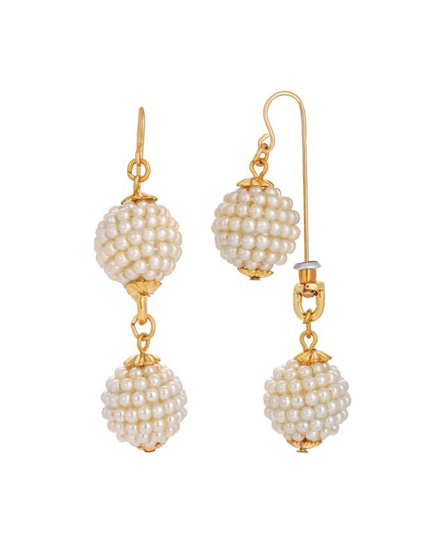 1928 Gold Tone Simulated Pearl Ball Front-Back Drop Earrings, Womens, White Product Image