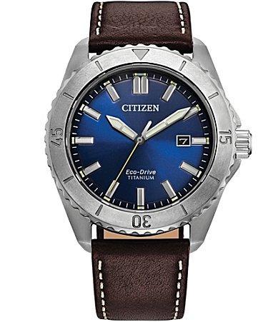 Citizen Mens Eco WR100 Three Hand Brown Leather Strap Watch Product Image