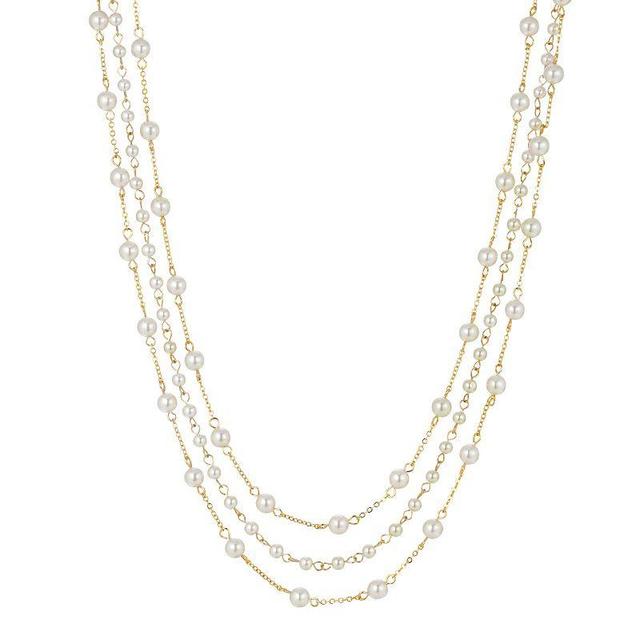 1928 Gold Tone 3-Row Simulated Pearl Station Necklace, Women's, White - Size: One Size Product Image