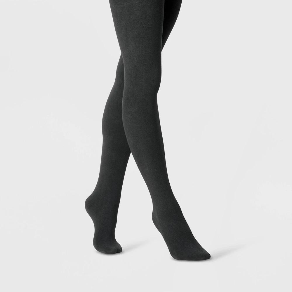 Womens Flat Knit Fleece Lined Tights - A New Day Black L/XL Product Image