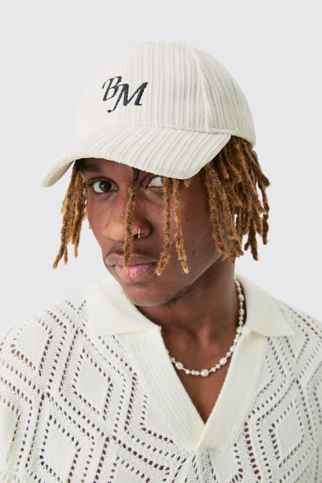 BM Embroidered Corduroy Cap In Ecru | boohooMAN USA Product Image