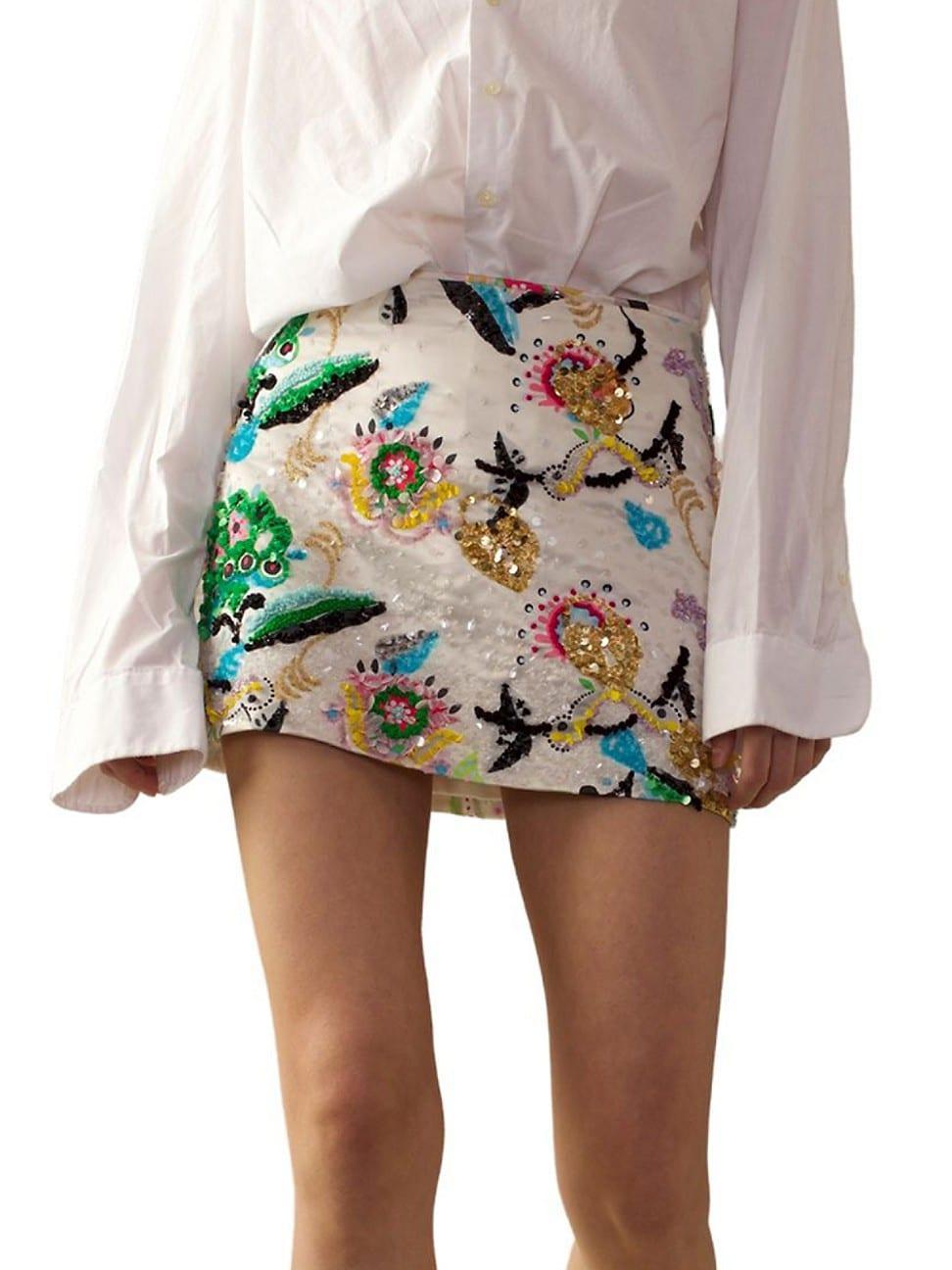 Womens Embellished Satin Mini Skirt Product Image