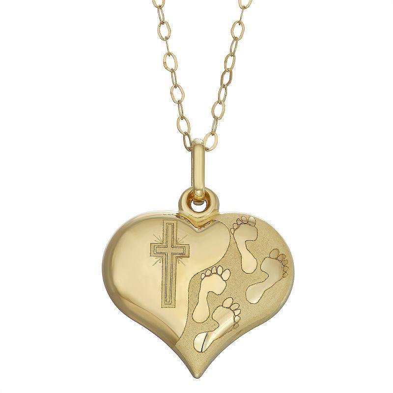 Womens Unbranded 10K Gold puffed footprint heart pendant with 18 chain, Womens Product Image