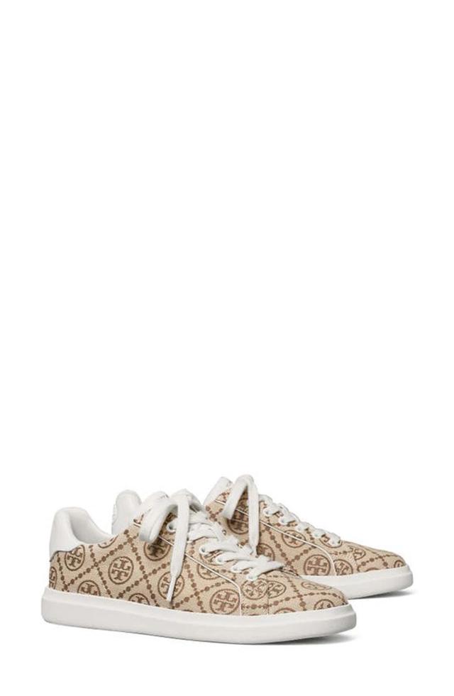 TORY BURCH T-monogram Howell Court Sneakers In Beige,brown Product Image