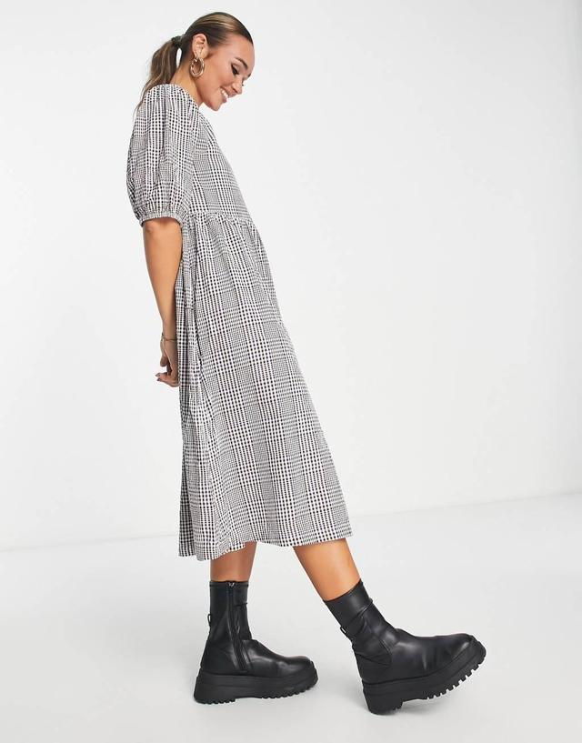 Monki checked midi dress in brown check Product Image