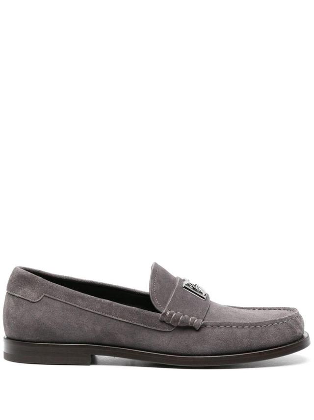 Logo-plaque Suede Loafers In Grey Product Image