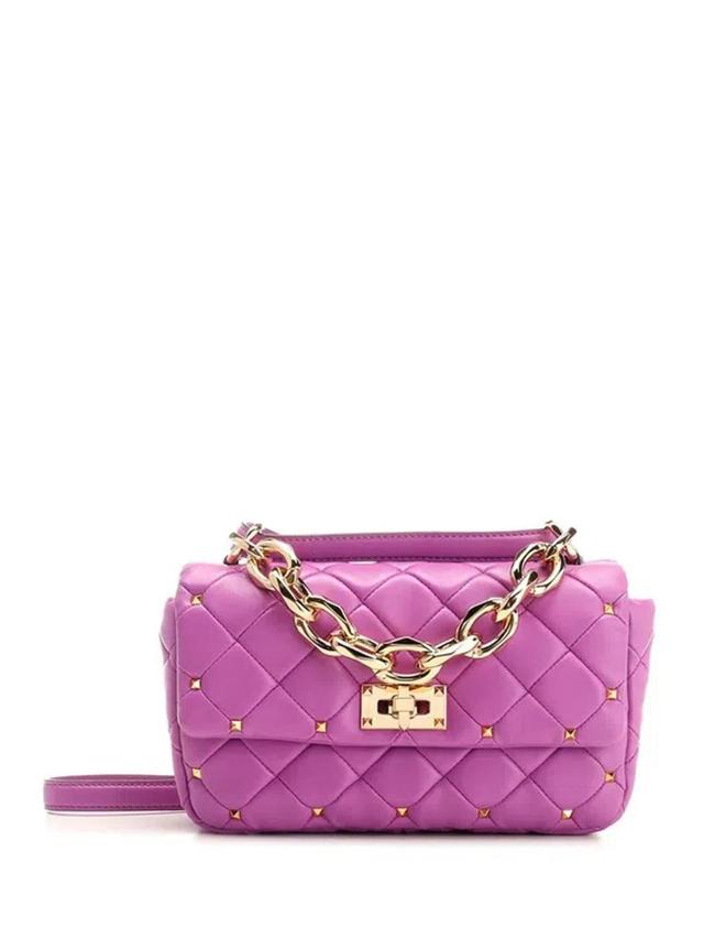 VALENTINO GARAVANI Rockstud Spike Foldover Top Shoulder Bag In Purple Product Image