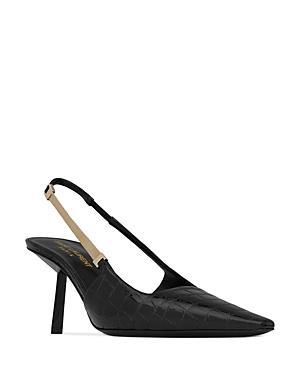 Saint Laurent Blake Slingback Pumps in Crocodile-Embossed Leather Product Image