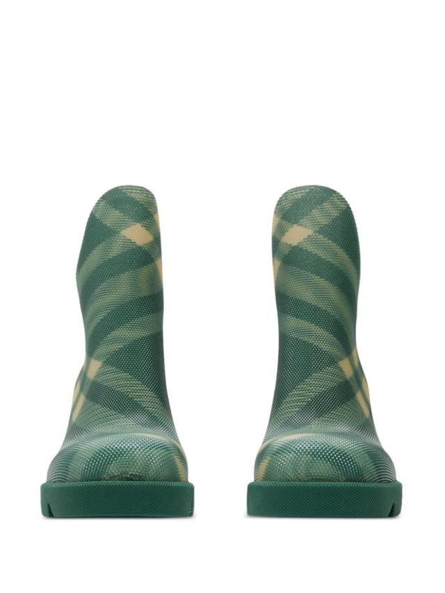 BURBERRY Marsh Checked Rubber Boots In Green,beige Product Image