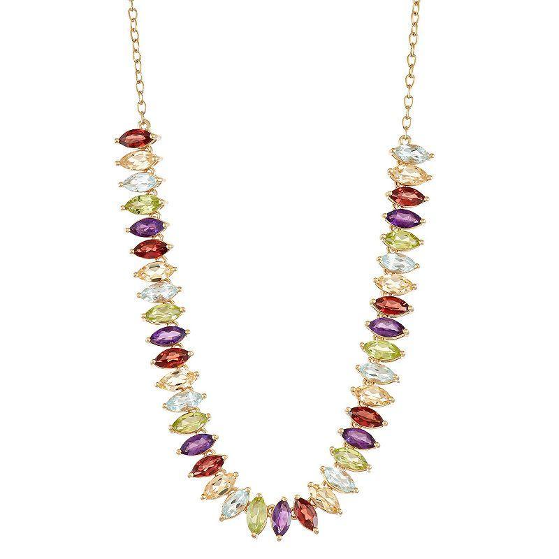 18k Gold Over Silver Multi Gemstone Marquis Necklace, Womens Gold Tone Product Image