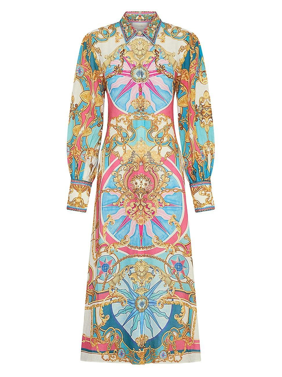 Womens Abstract-Print Linen Shirtdress Product Image