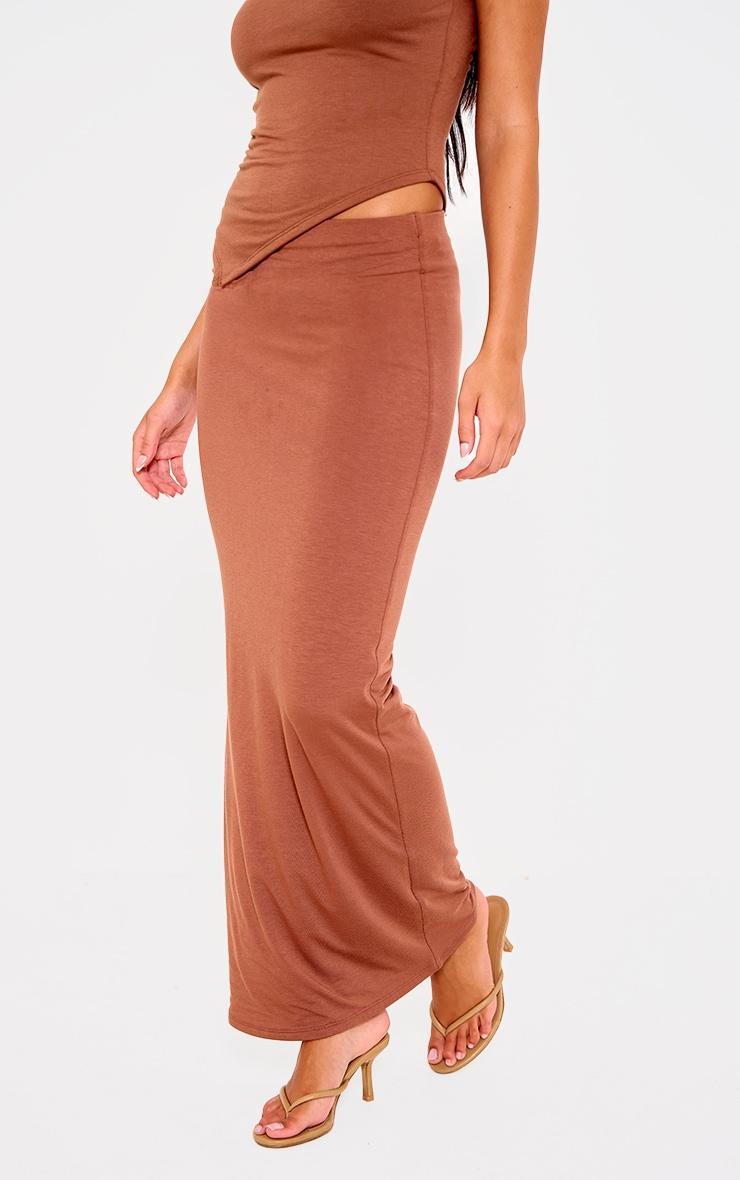 Chocolate Double Layer Contour Jersey Maxi Skirt Product Image