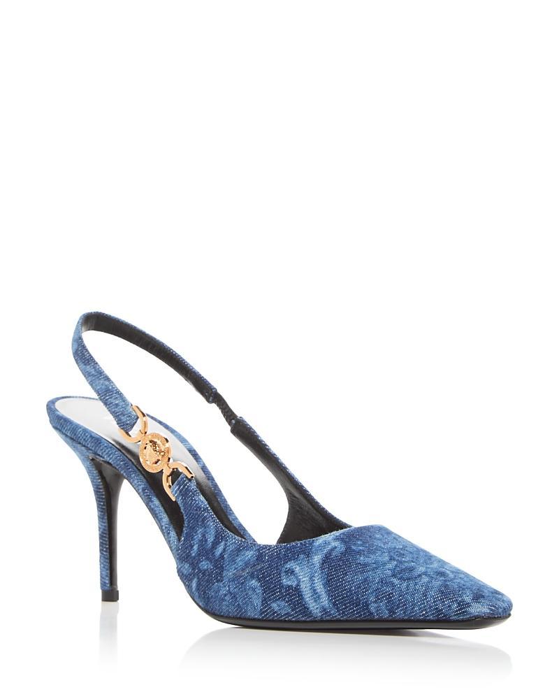 Womens 85MM Barocco Print Denim Slingback Pumps Product Image