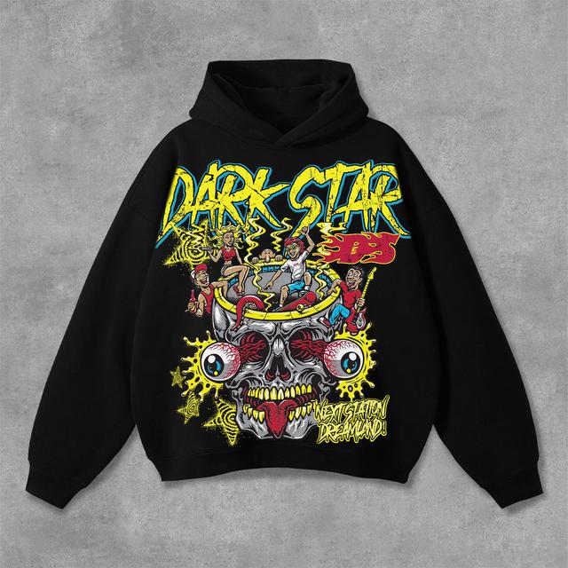 Hellstar Colorful Explosion Skull Holiday Graphic Print Pocketless Hoodie Product Image