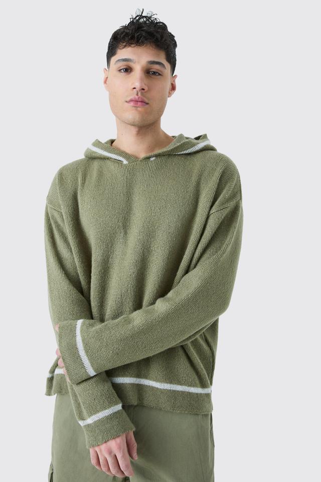 Oversized Boxy Brushed Contrast Stitch Knit Hoodie | boohooMAN USA Product Image