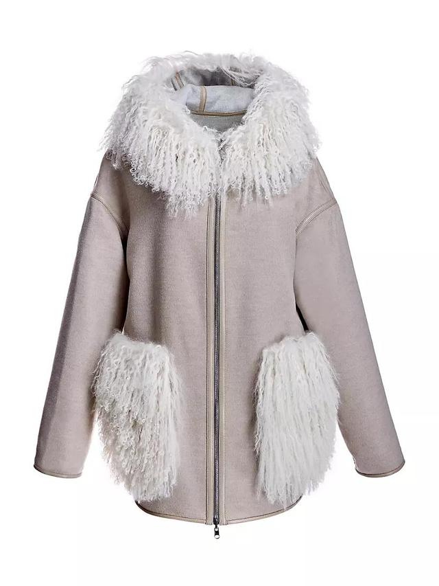 Hooded Woolblend Jacket with Mongolian Lamb Trim Product Image