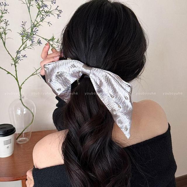 Plain Rhinestone Bow Hair Clip Product Image