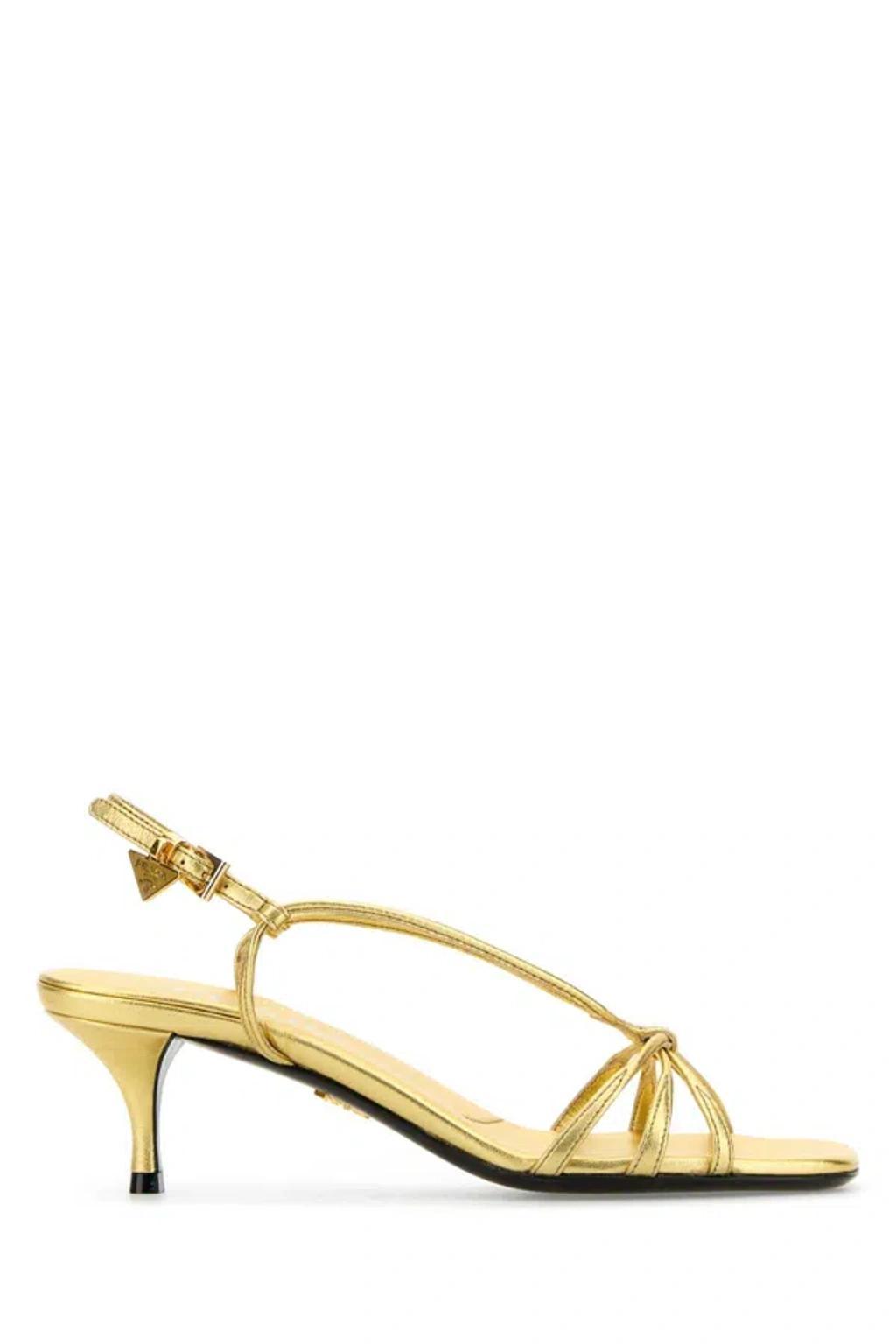 PRADA Gold Leather Sandals In Golden Product Image