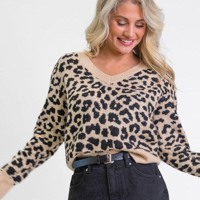 Fierce Feelings V-Neck Leopard Sweater Product Image