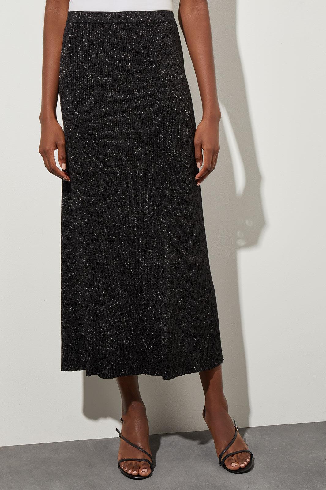Ming Wang Shimmer Rib Knit Midi Skirt Product Image