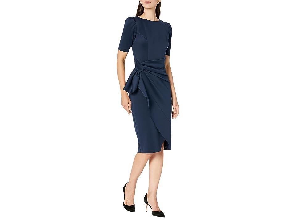 XSCAPE Midi Scuba 3/4 Sleeve (Midnight) Women's Dress Product Image