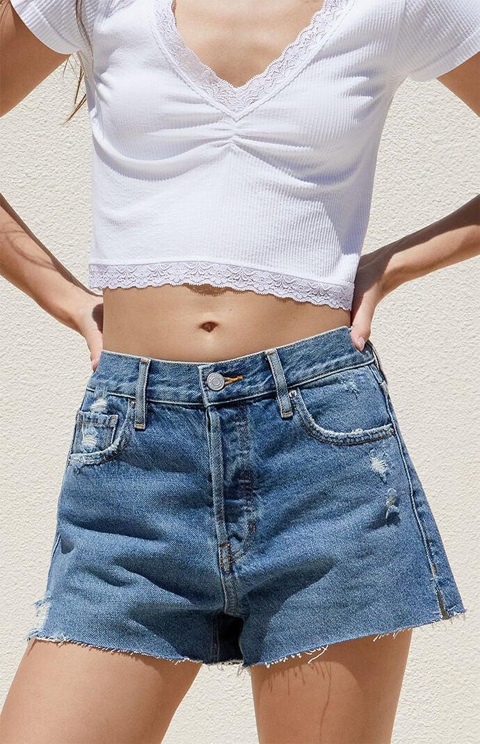 Women's Ripped High Waisted Relaxed Denim Shorts - product image