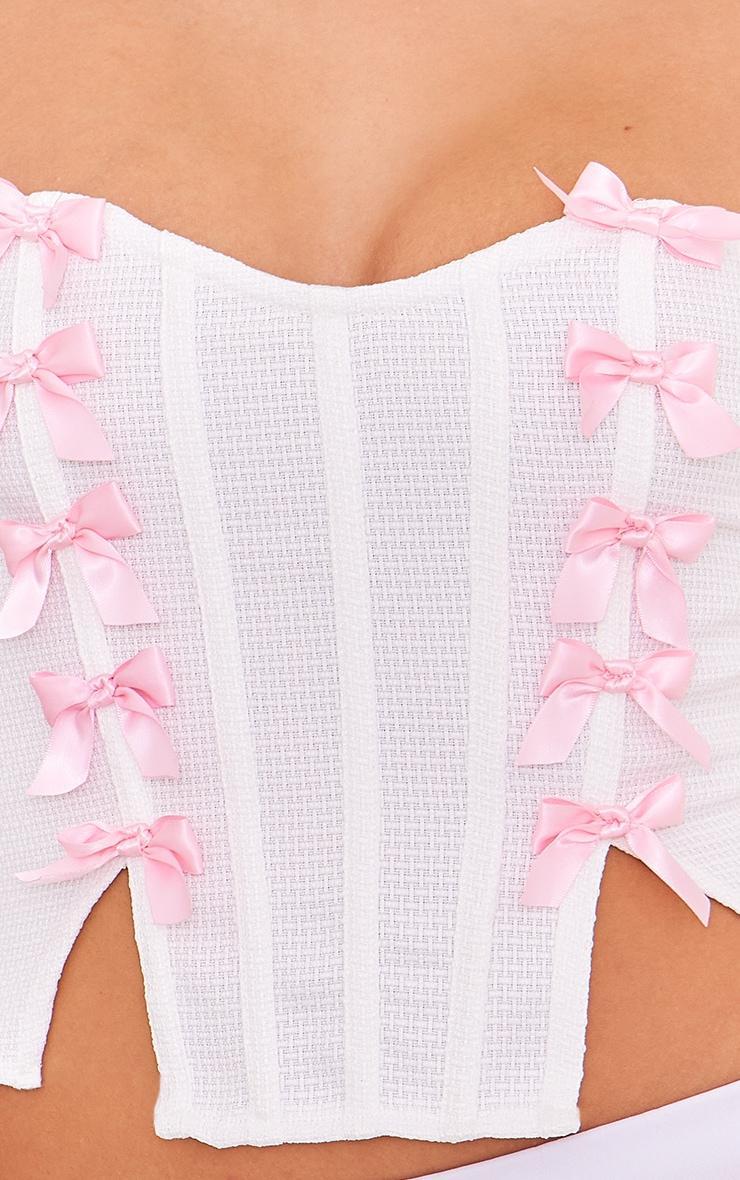 White Contrast Bow Detail Corset Top Product Image