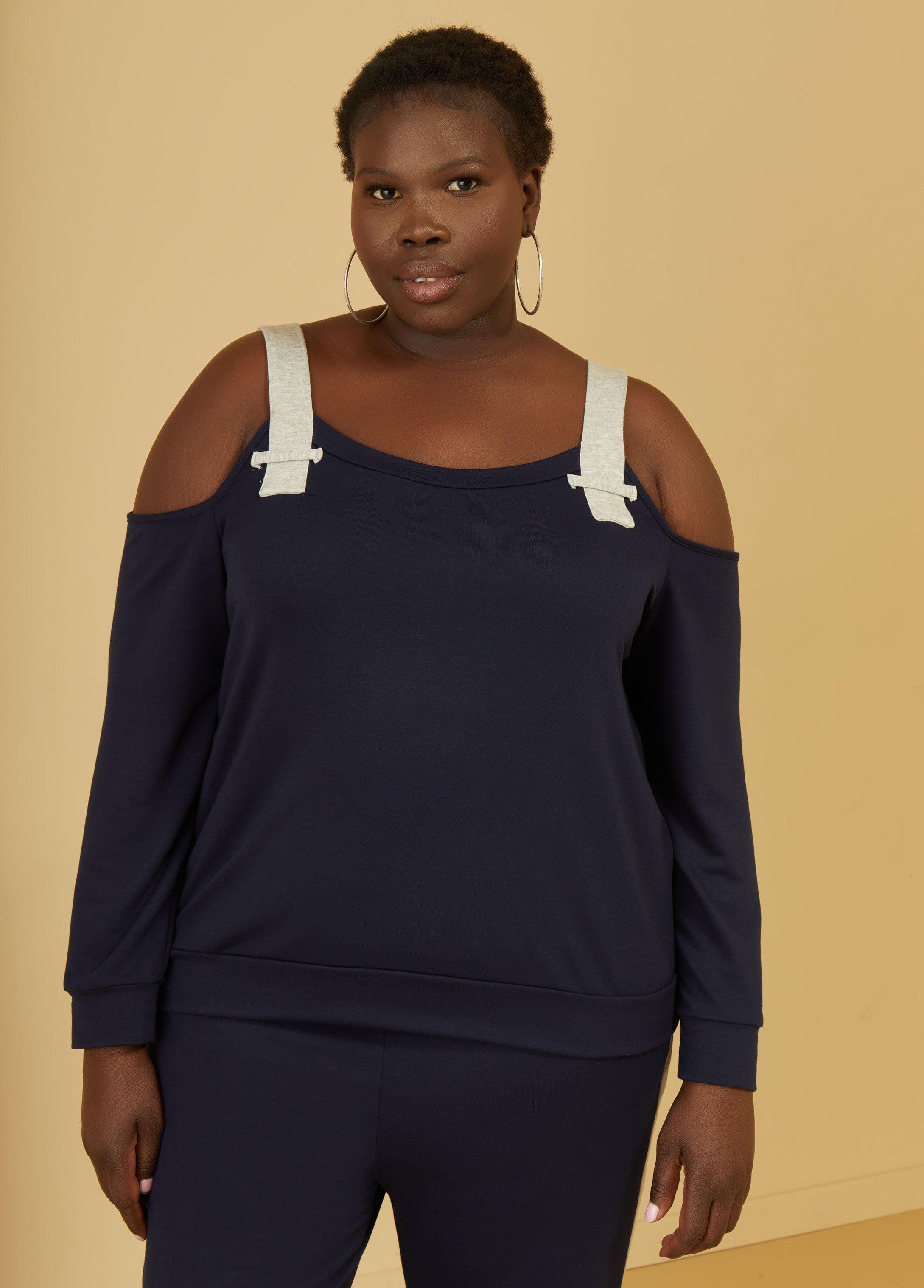 Plus Size Cold Shoulder Two Tone Top Ashley Stewart Product Image