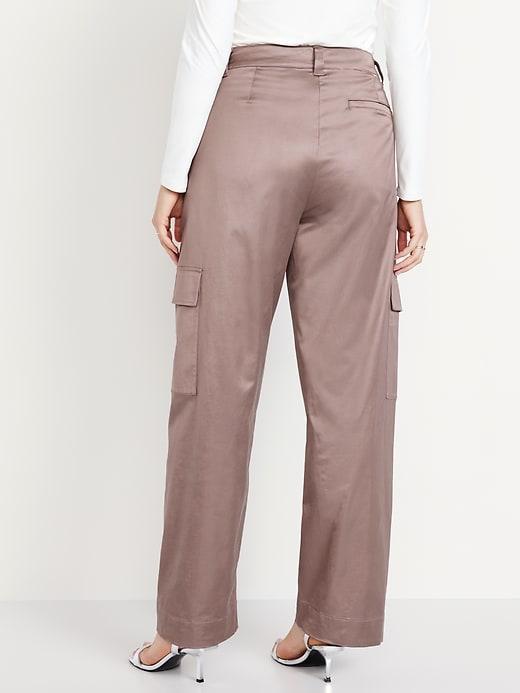 Extra-High Waisted Satin Cargo Barrel Wide-Leg Pants Product Image